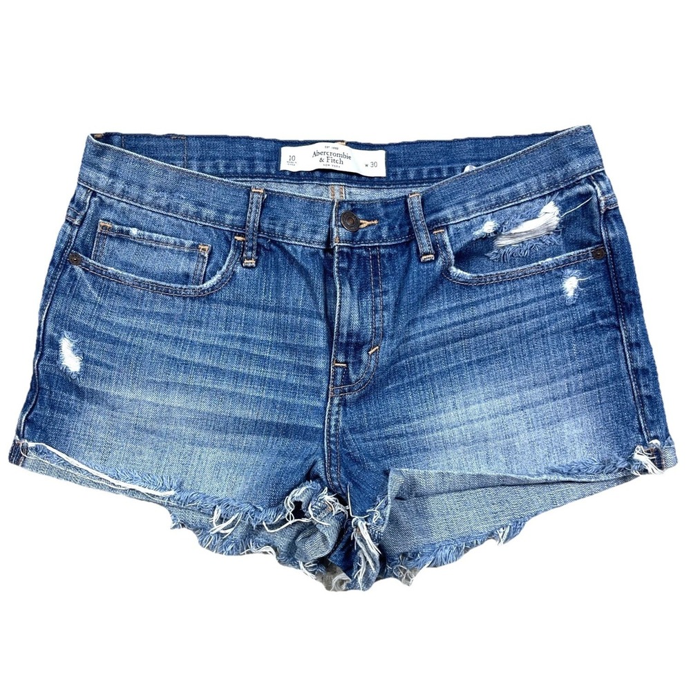Abercrombie & Fitch Shorts Women 10 W30 Blue Cut Off Denim Jorts Booty